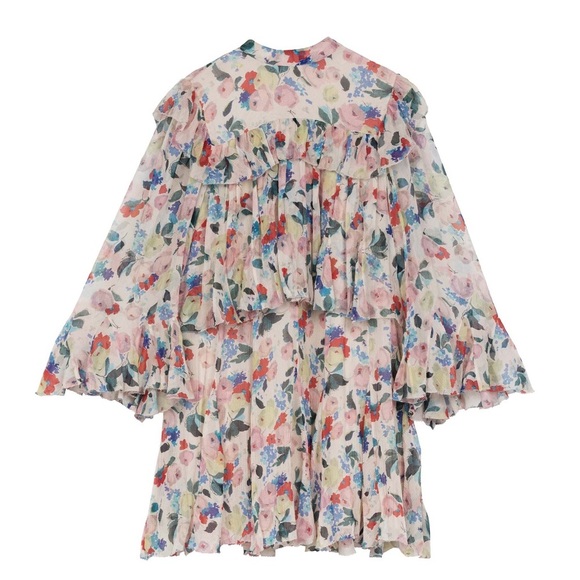 Doen Alette Silk Floral Long Sleeve Mini Dress Fleur Du Matin - Picture 13 of 14